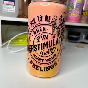 Funny Skeleton Paint Tumbler - Talk to Me When I'm Overstimulated Design